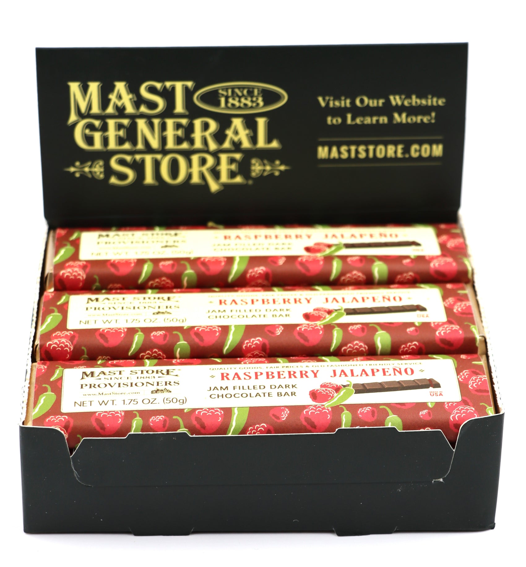Mast General Dark Chocolate Bar – Raspberry Jalapeño, 12ct