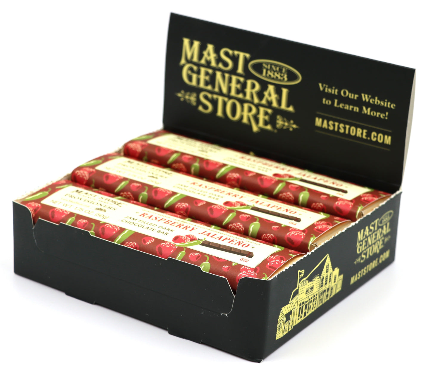 Mast General Dark Chocolate Bar – Raspberry Jalapeño, 12ct