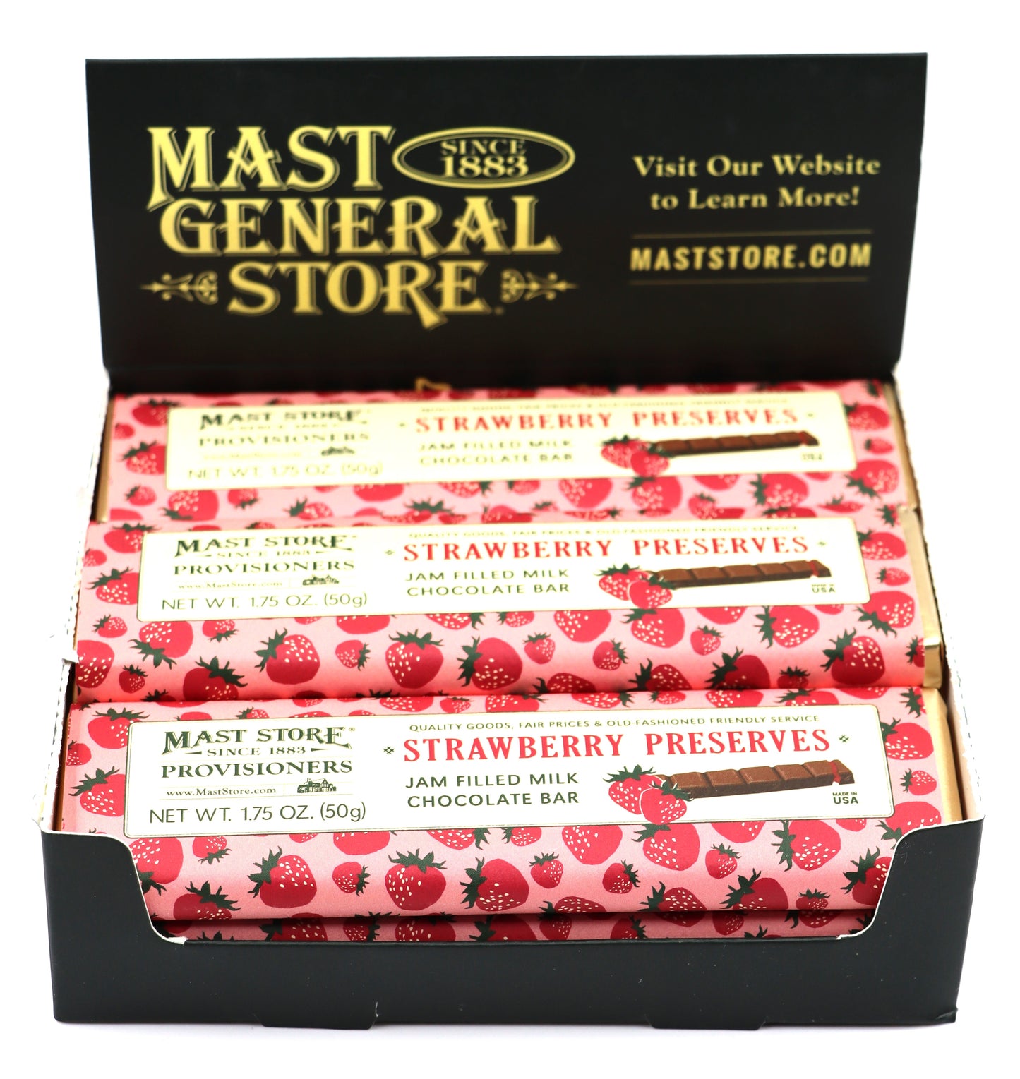 Mast General Chocolate Bar - Milk Strawberry Preserves, 12ct