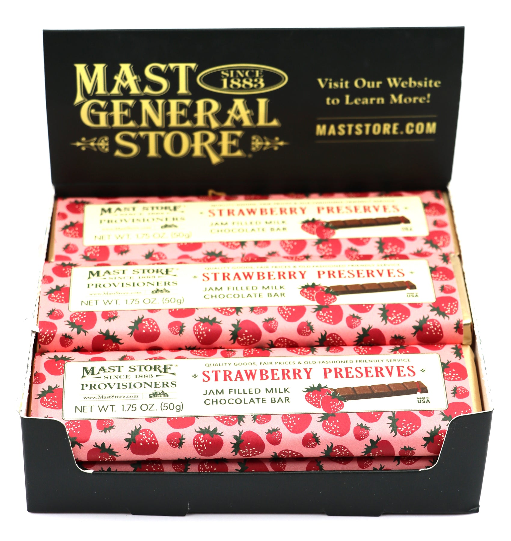 Mast General Chocolate Bar - Milk Strawberry Preserves, 12ct
