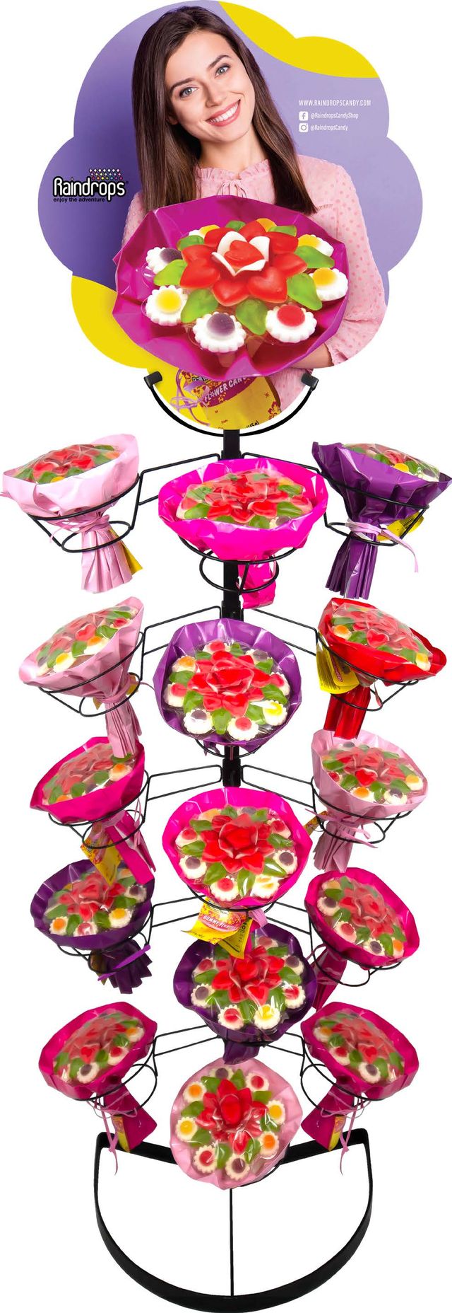 Raindrops Gummy Flower Bouquet & Floor Display, 30ct Bouquet