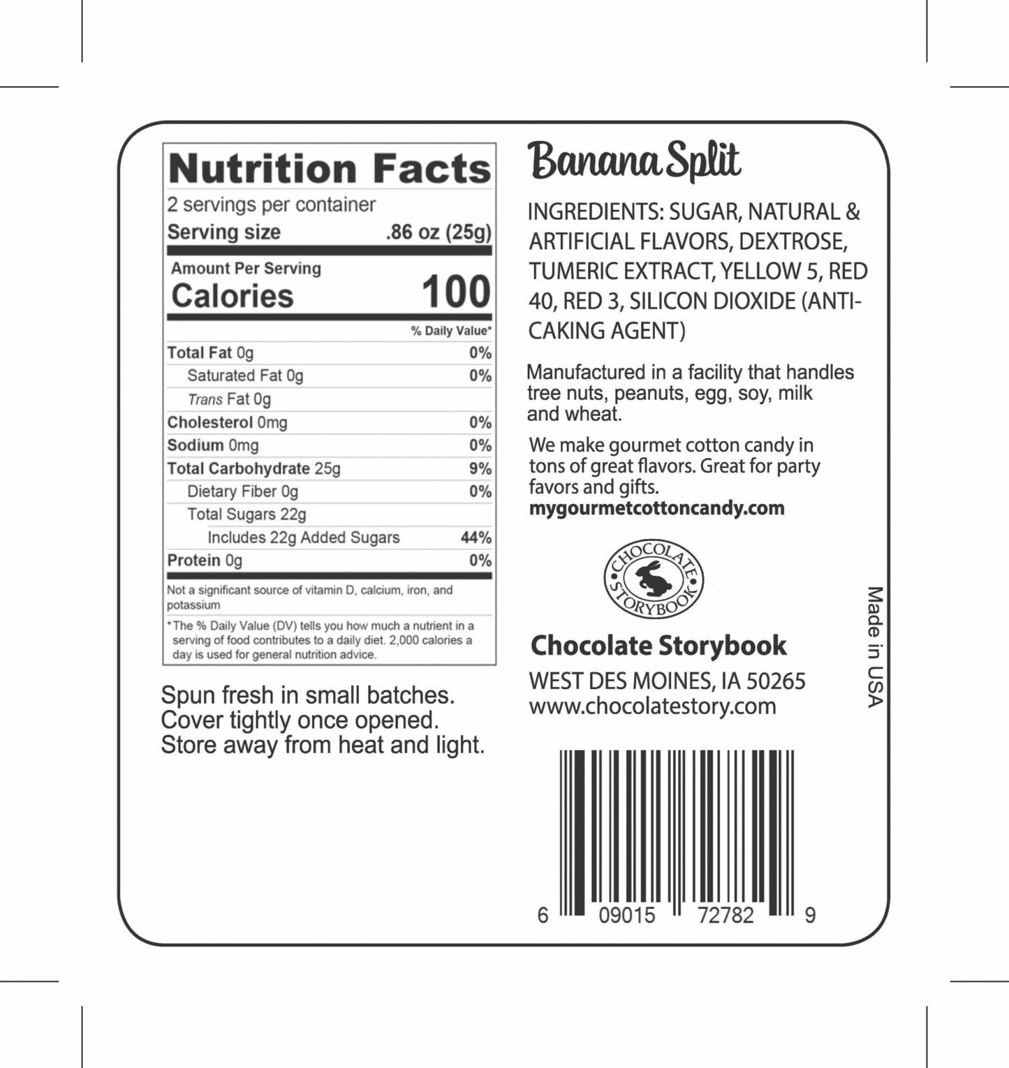 Banana Split Cotton Candy 1.75oz Tub, 12ct