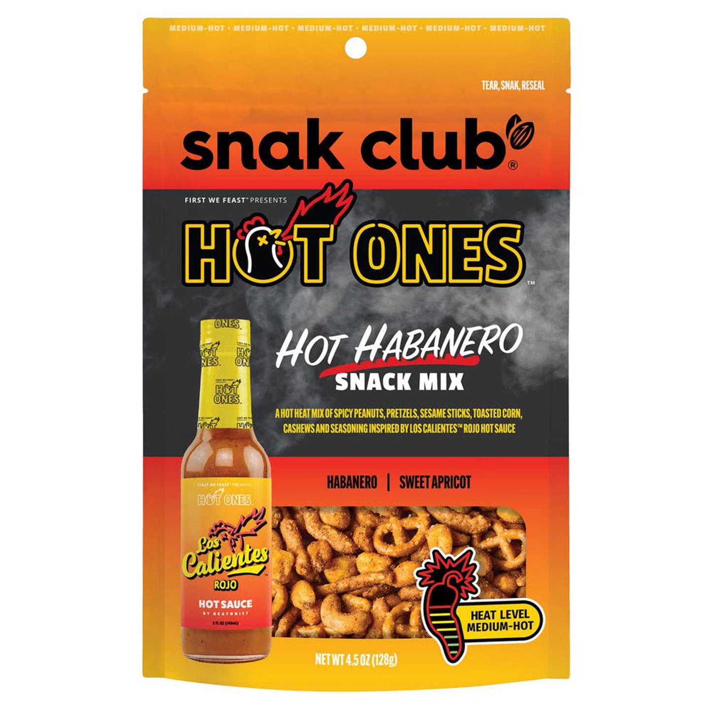 Snak Club Hot Ones Hot Habanero Snack Mix, 4.5oz Bag, 6ct