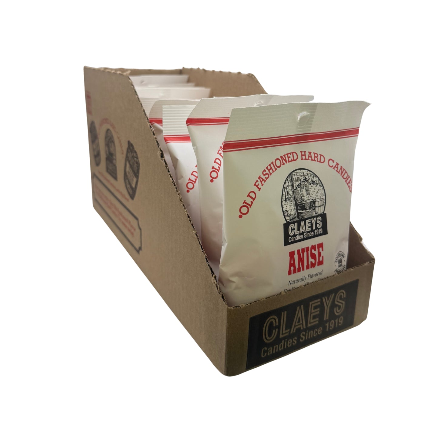 Claeys Old Fashioned Hard Candy Natural Anise Squares 6oz Bag, 12ct Display