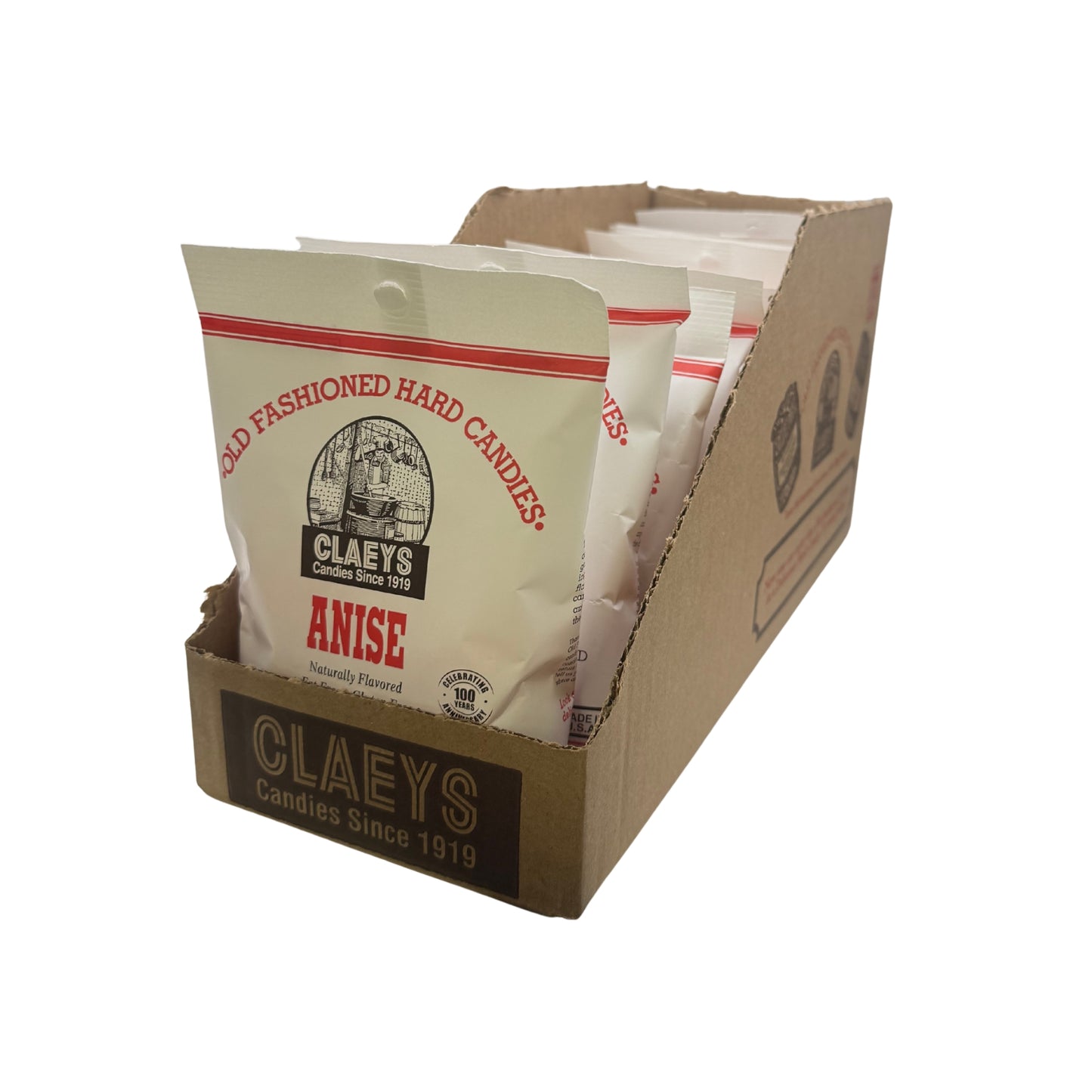 Claeys Old Fashioned Hard Candy Natural Anise Squares 6oz Bag, 12ct Display