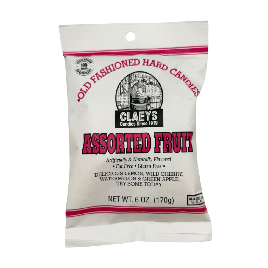 Claeys Old Fashioned Hard Candy Assorted Fruit 6oz Bag, 12ct Display