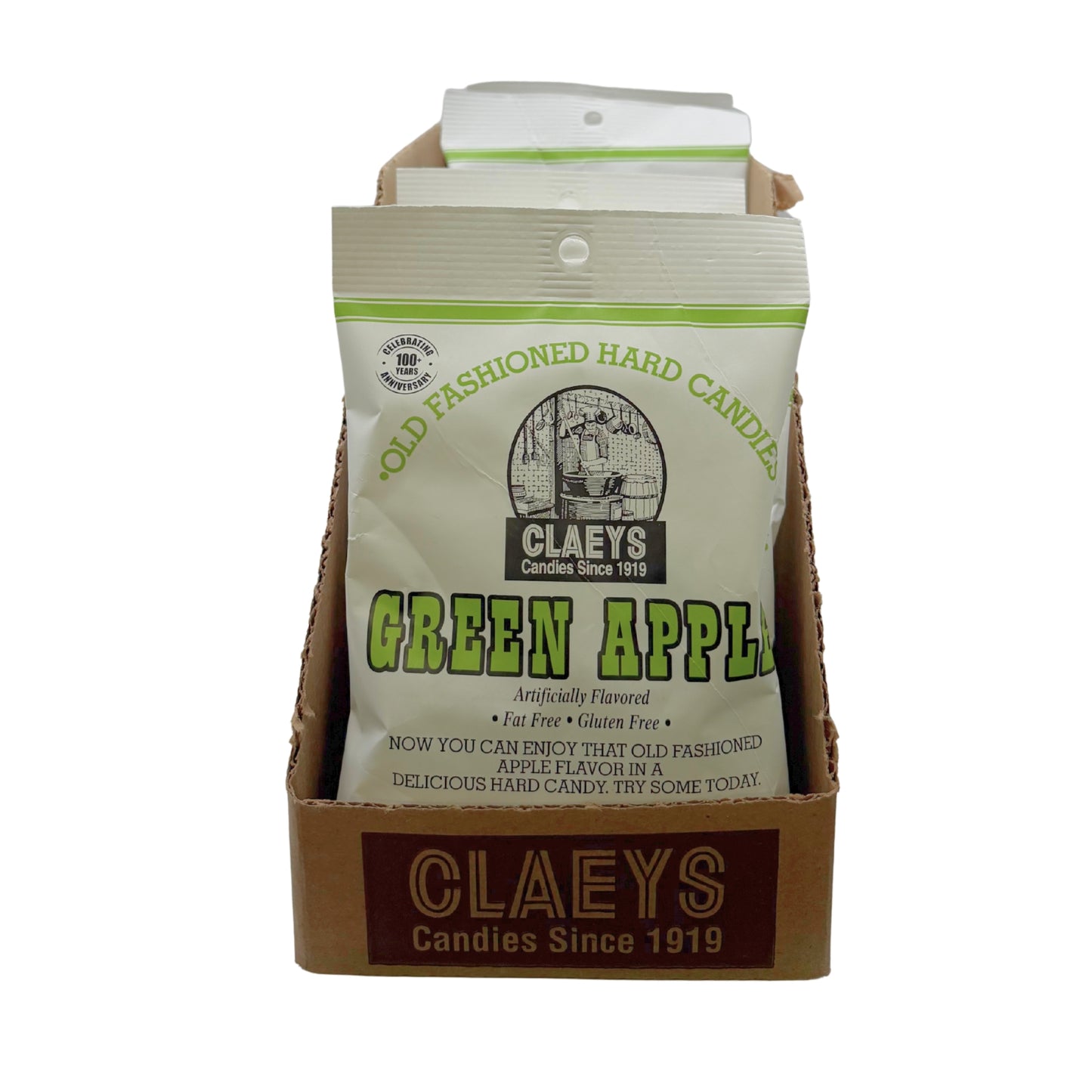 Claeys Old Fashioned Hard Candy Green Apple Drops 6oz Bag, 12ct Display