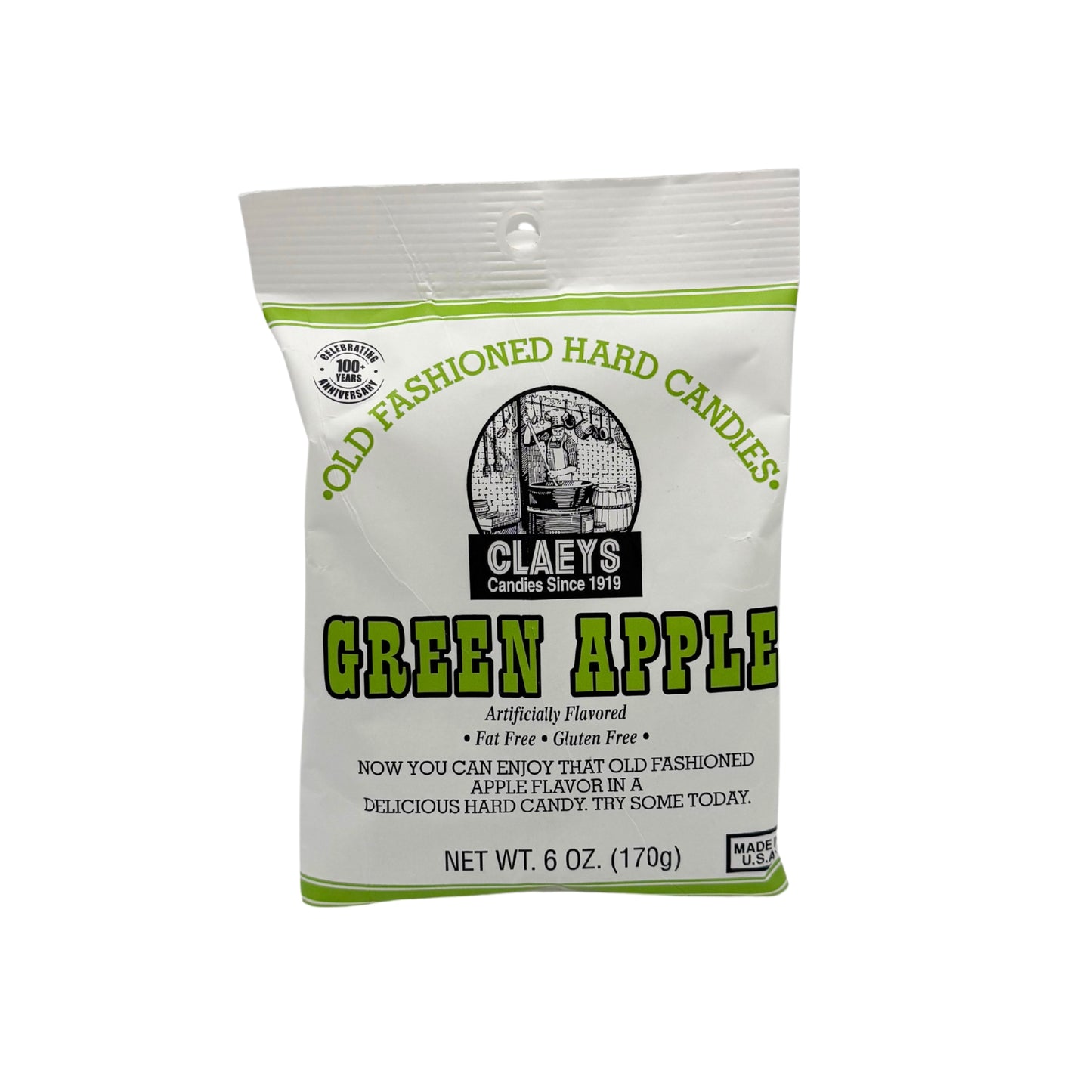 Claeys Old Fashioned Hard Candy Green Apple Drops 6oz Bag, 12ct Display