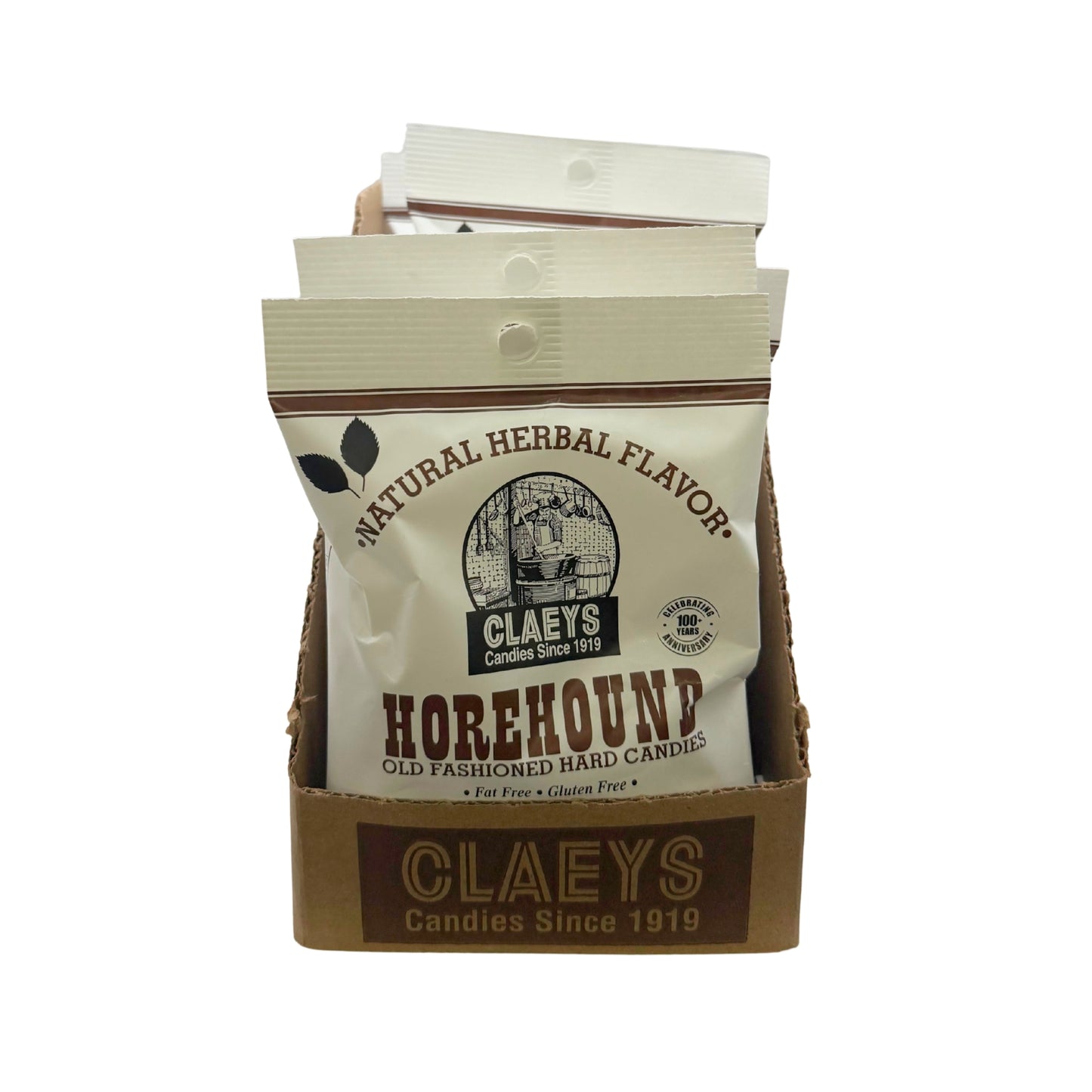 Claeys Old Fashioned Hard Candy Natural Horehound Herbal Drops 6oz Bag, 12ct Display