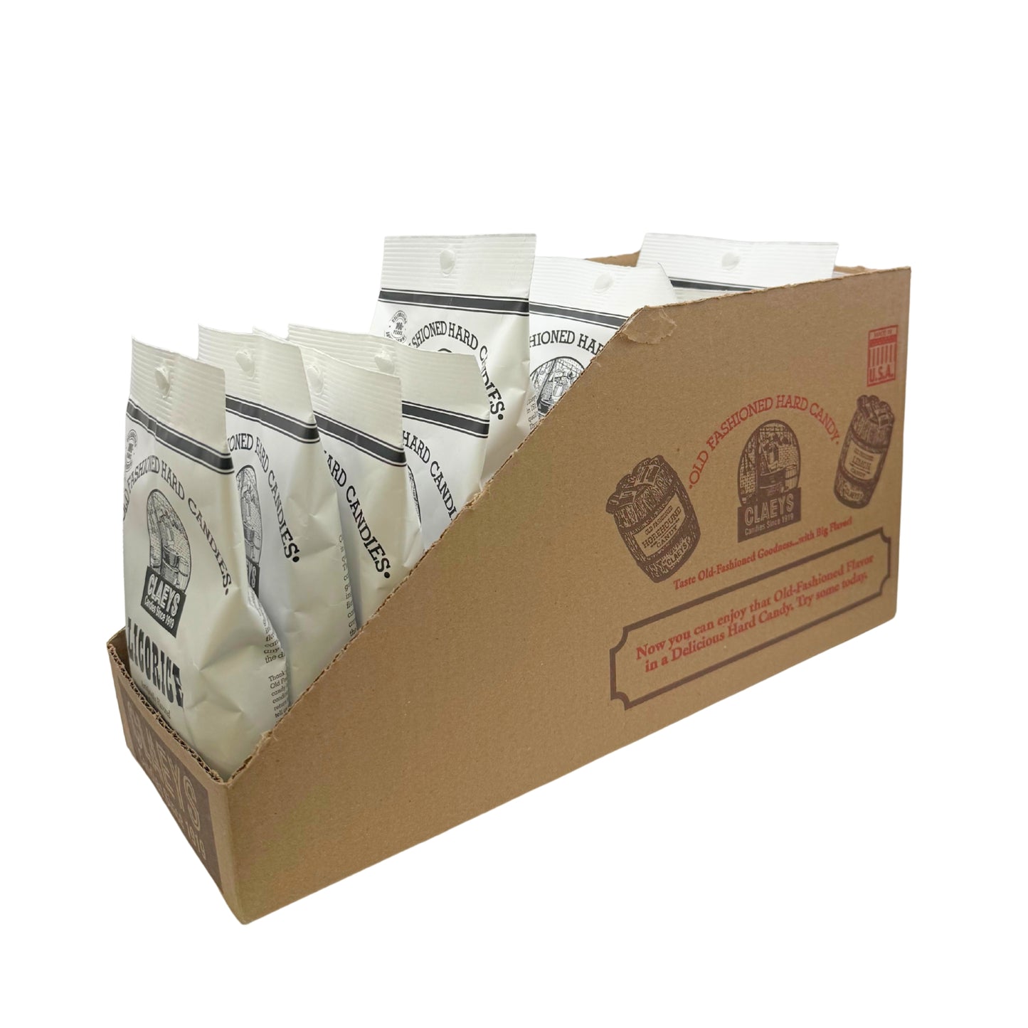 Claeys Old Fashioned Hard Candy Licorice Squares 6oz Bag, 12ct Display