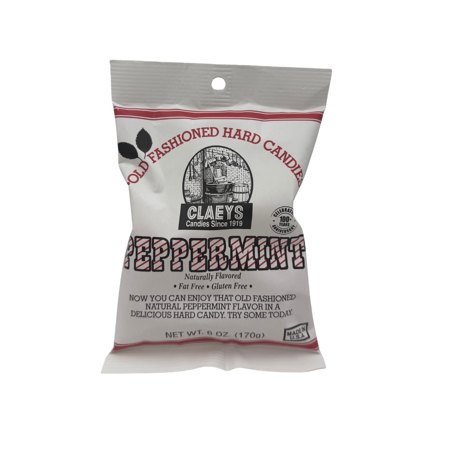 Claeys Old Fashioned Hard Candy Natural Peppermint Drops 6oz Bag, 12ct Display