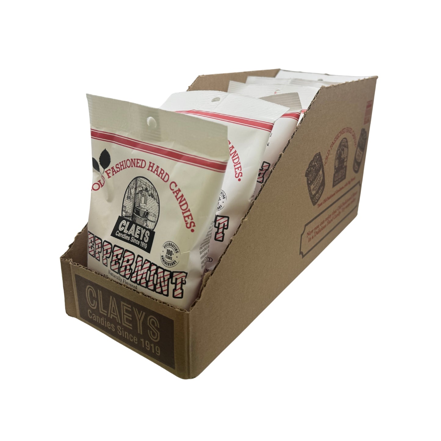 Claeys Old Fashioned Hard Candy Natural Peppermint Drops 6oz Bag, 12ct Display