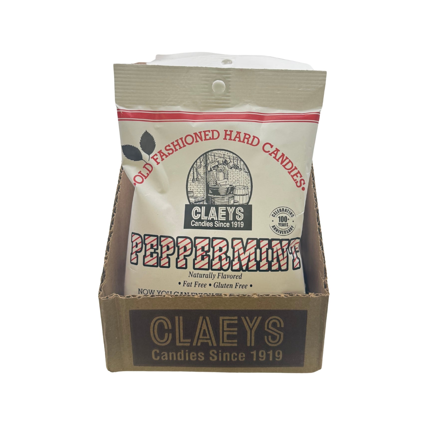 Claeys Old Fashioned Hard Candy Natural Peppermint Drops 6oz Bag, 12ct Display