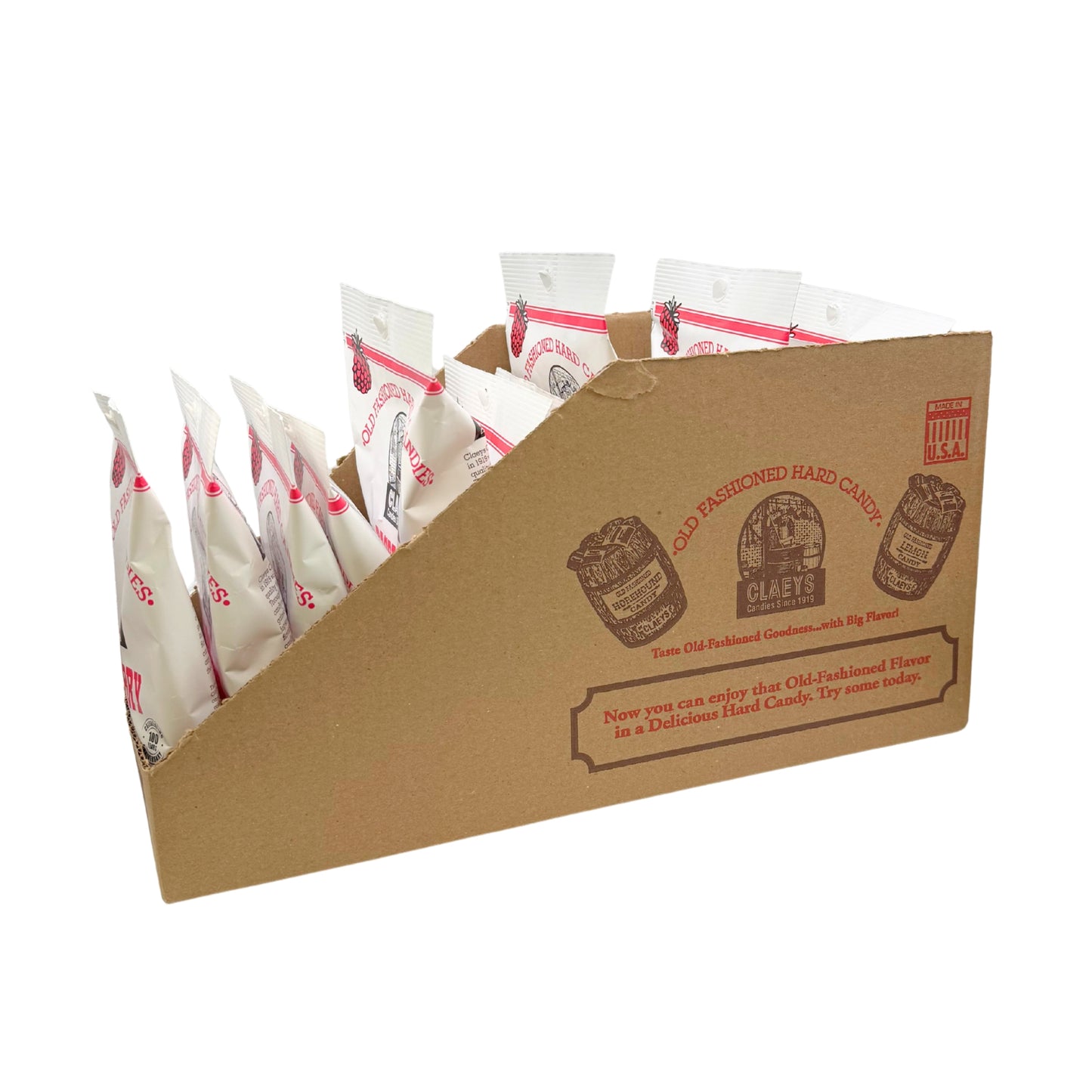 Claeys Old Fashioned Hard Candy Natural Raspberry Drops 6oz Bag, 12ct Display