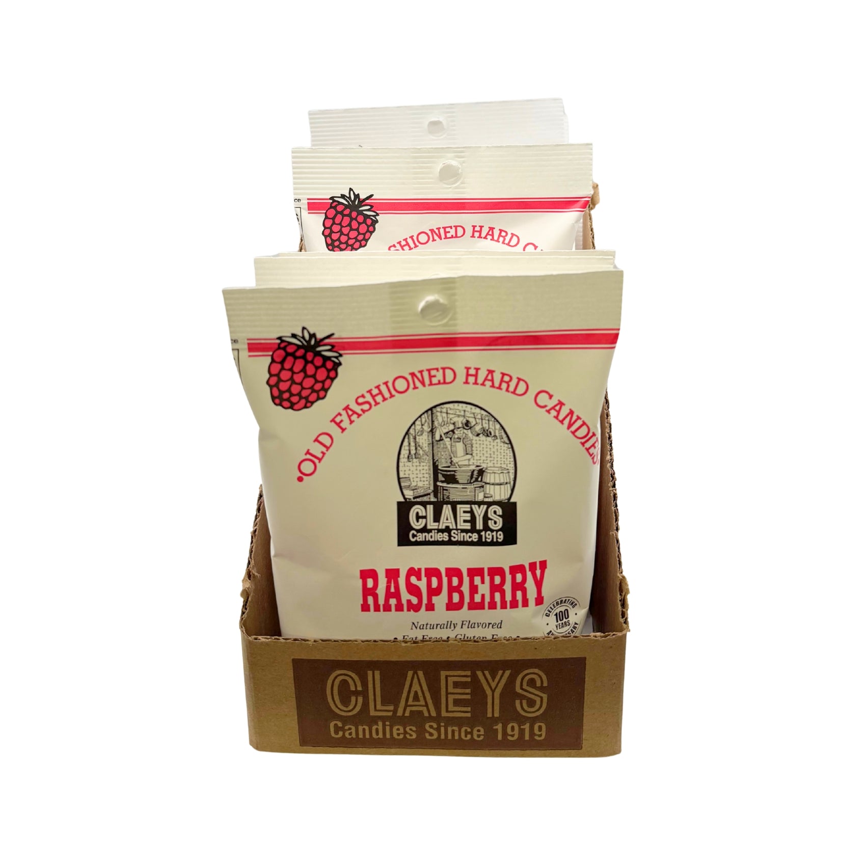 Claeys Old Fashioned Hard Candy Natural Raspberry Drops 6oz Bag, 12ct Display