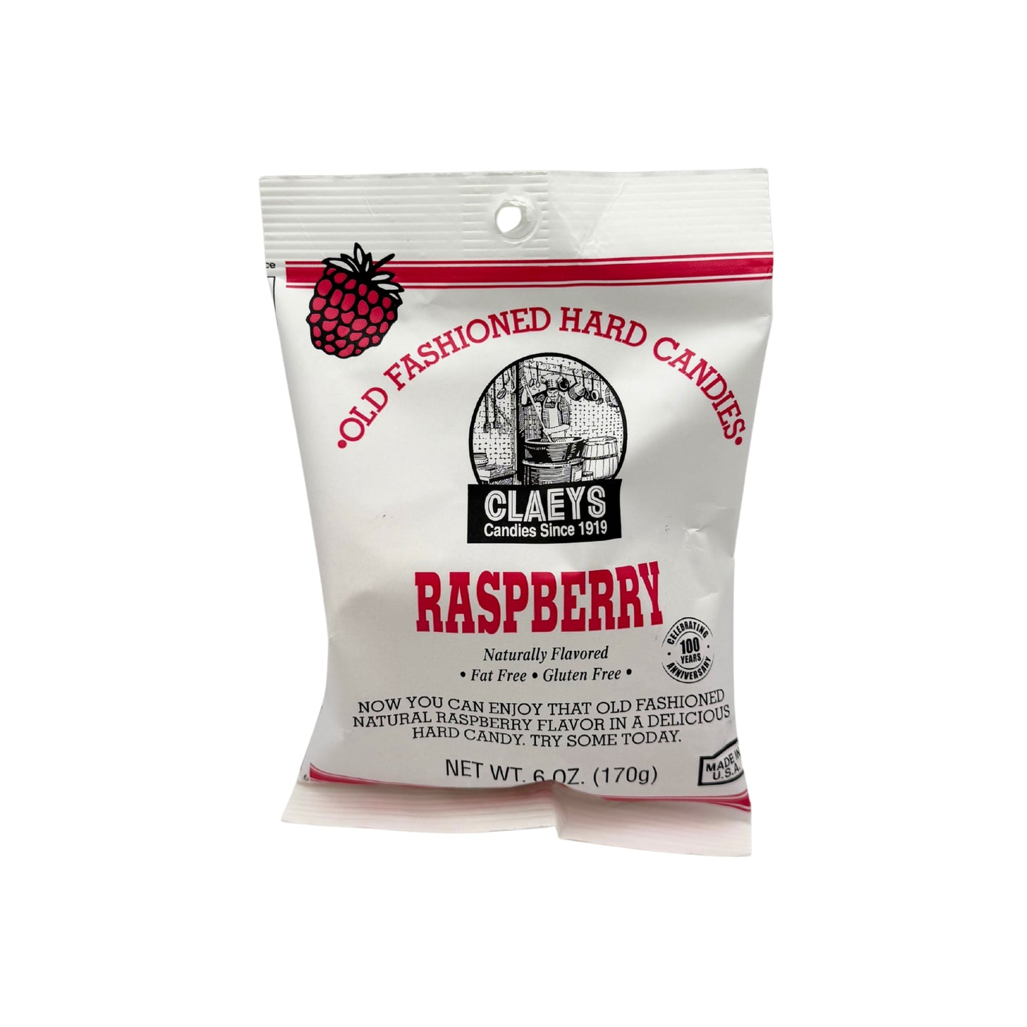 Claeys Old Fashioned Hard Candy Natural Raspberry Drops 6oz Bag, 12ct Display