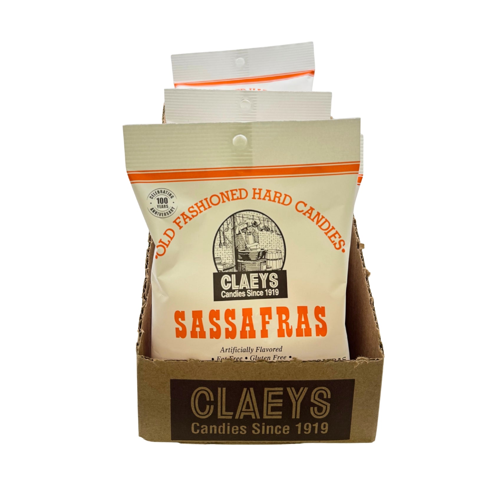 Claeys Old Fashioned Hard Candy Sassafras Drops 6oz Bag, 12ct Display