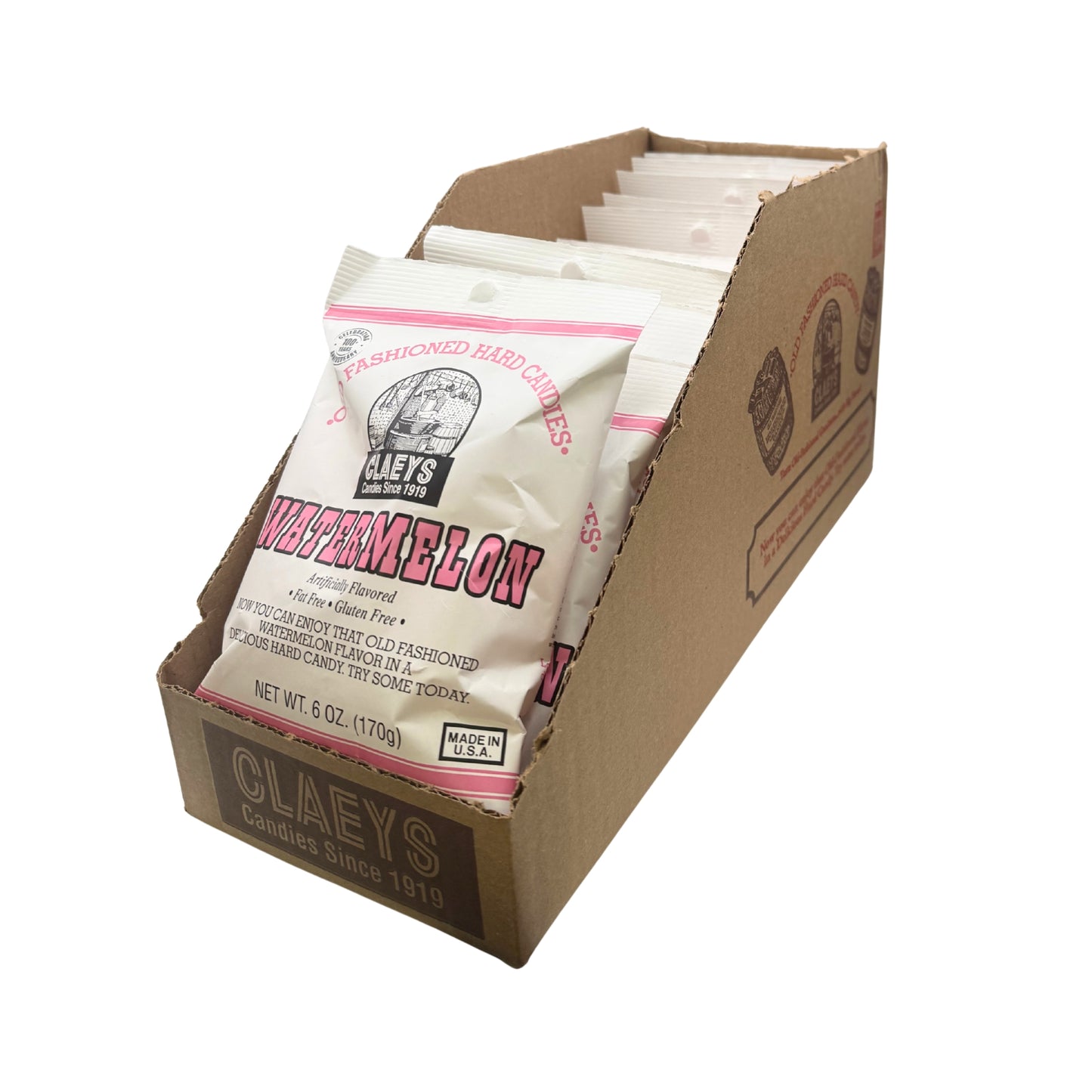 Claeys Old Fashioned Hard Candy Watermelon Drops 6oz Bag, 12ct Display