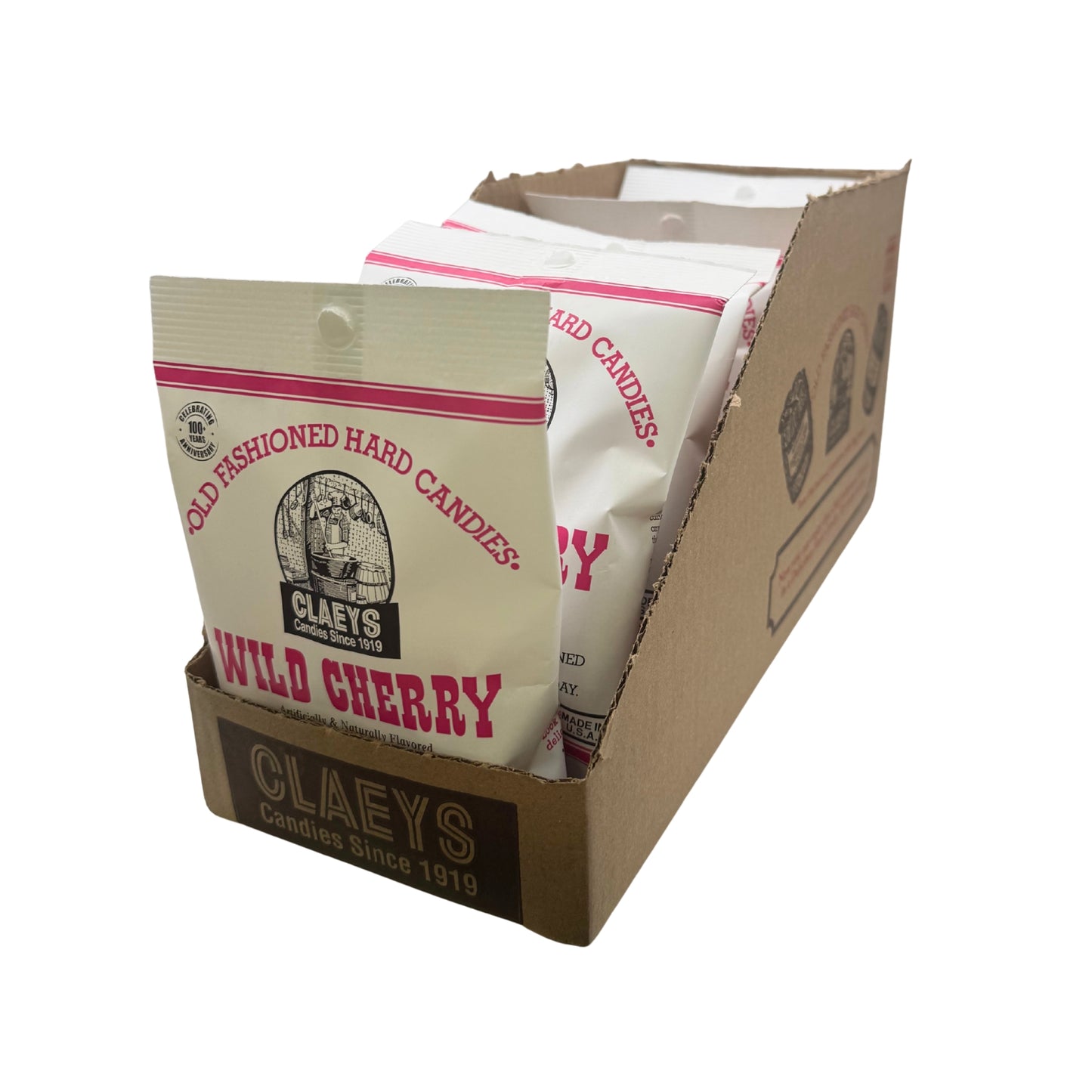 Claeys Old Fashioned Hard Candy Wild Cherry Drops 6oz Bag , 12ct Display
