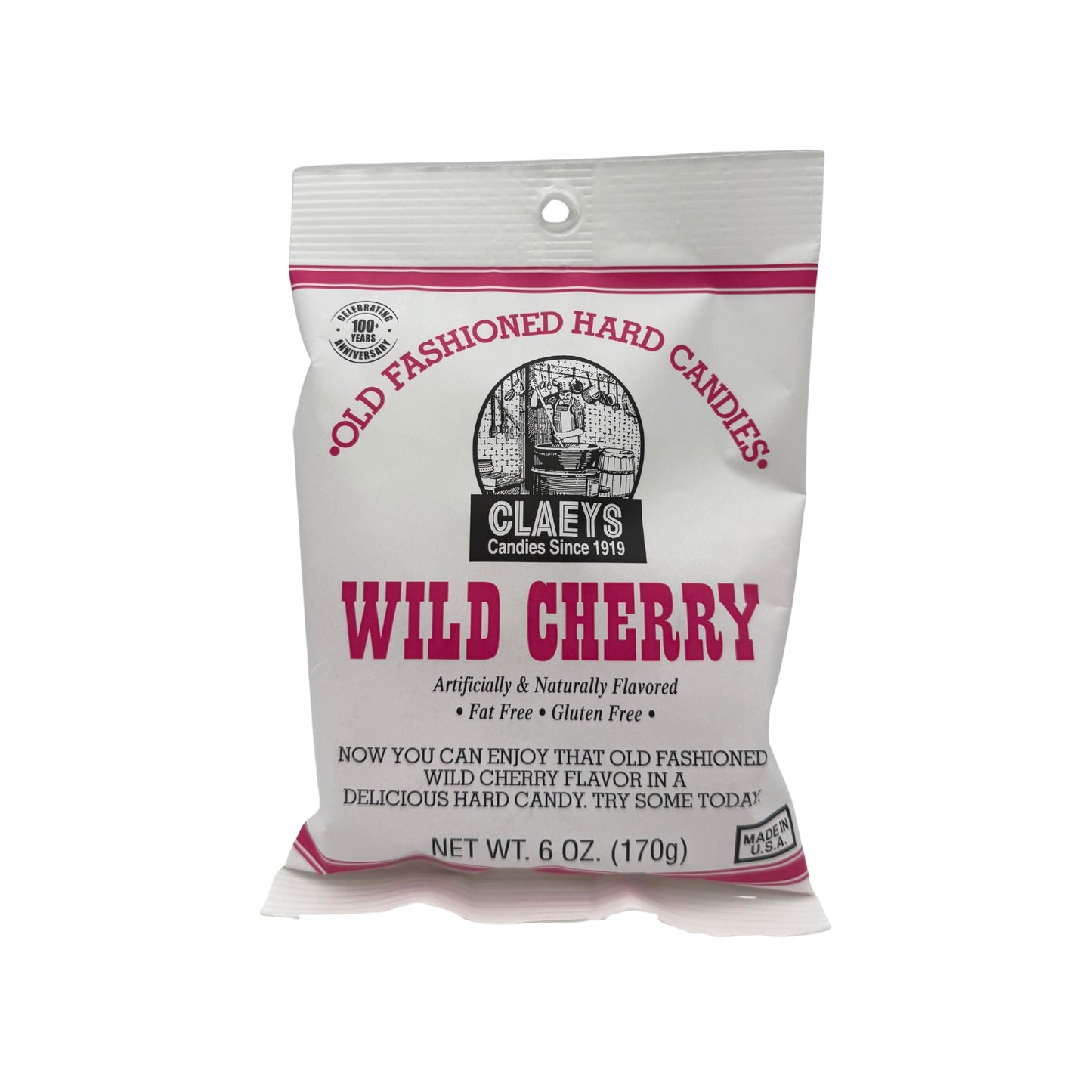 Claeys Old Fashioned Hard Candy Wild Cherry Drops 6oz Bag , 12ct Display