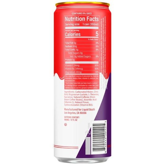 Liquid Death Blood Zero Raspberry/Cream Sparkling Energy 12fl oz can, 12ct