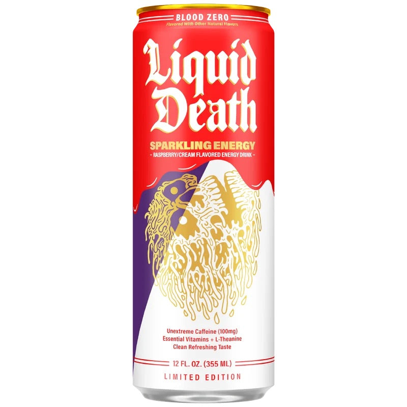Liquid Death Blood Zero Raspberry/Cream Sparkling Energy 12fl oz can, 12ct