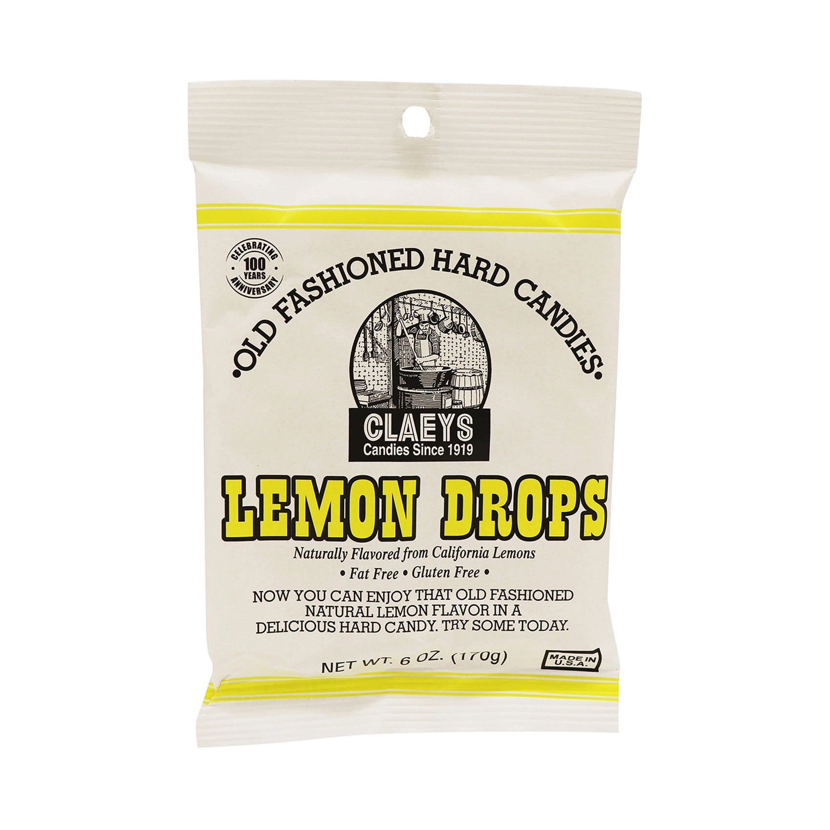 Claeys Old Fashioned Hard Candies Lemon Drops, 6oz Bag 24ct