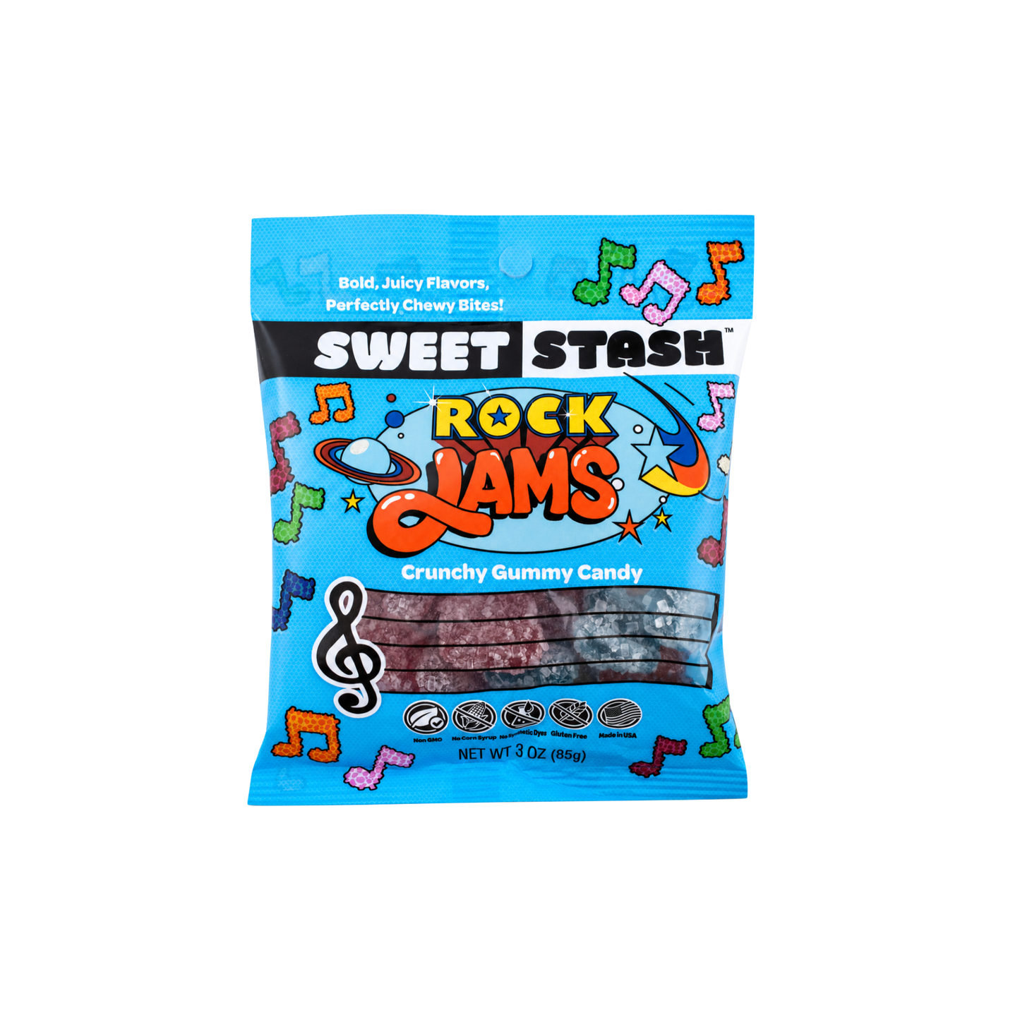 Sweet Stash Rock Jams, Crunchy Gummy Candy 3oz, 12ct