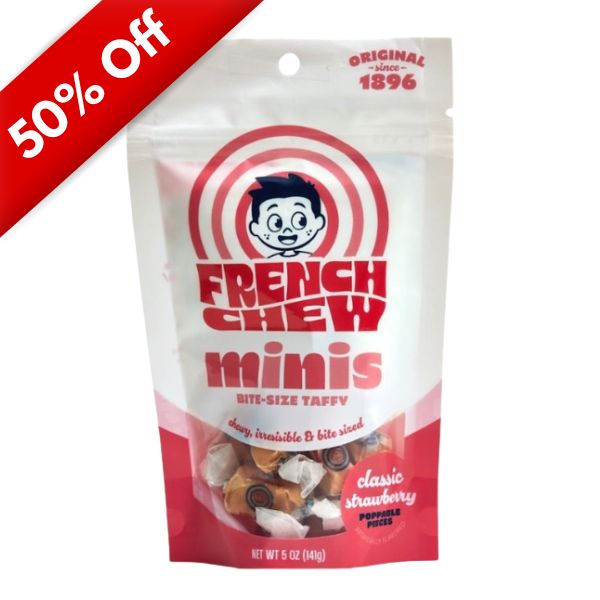 French Chew Minis Bite-Size Taffy Strawberry 5oz, 12ct, BBD 8/21/26