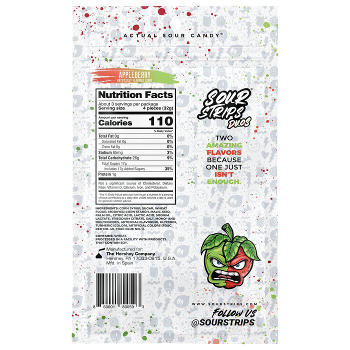 Sour Strips Duos Appleberry 3.4oz Peg Bag, 12ct