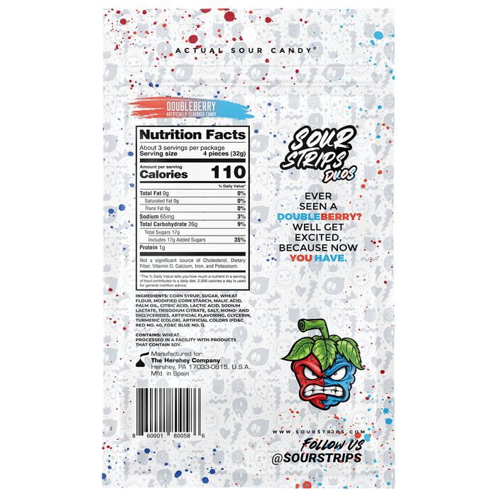 Sour Strips Duos Doubleberry 3.4oz Peg Bag, 12ct