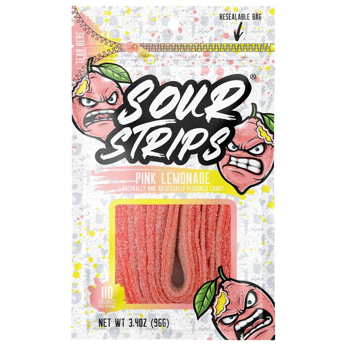 Sour Strips Pink Lemonade 3.4oz Peg Bag, 12ct