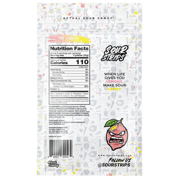 Sour Strips Pink Lemonade 3.4oz Peg Bag, 12ct