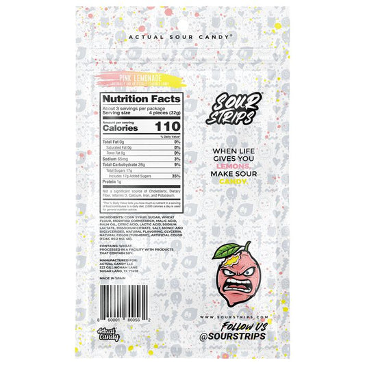 Sour Strips Pink Lemonade 3.4oz Peg Bag, 12ct