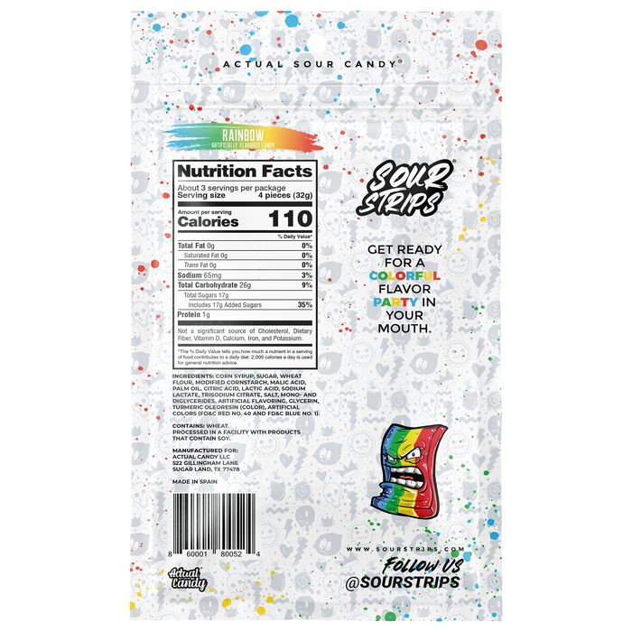 Sour Strips Rainbow 3.4oz Peg Bag, 12ct