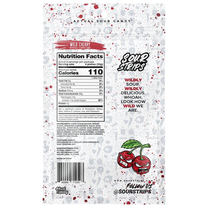 Sour Strips Wild Cherry 3.4oz Peg Bag, 12ct