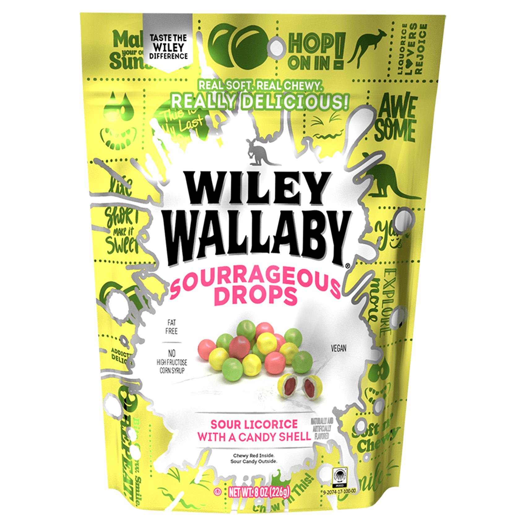Wiley Wallaby Sourrageous Drops, 6oz Bag Sour Licorice 12ct