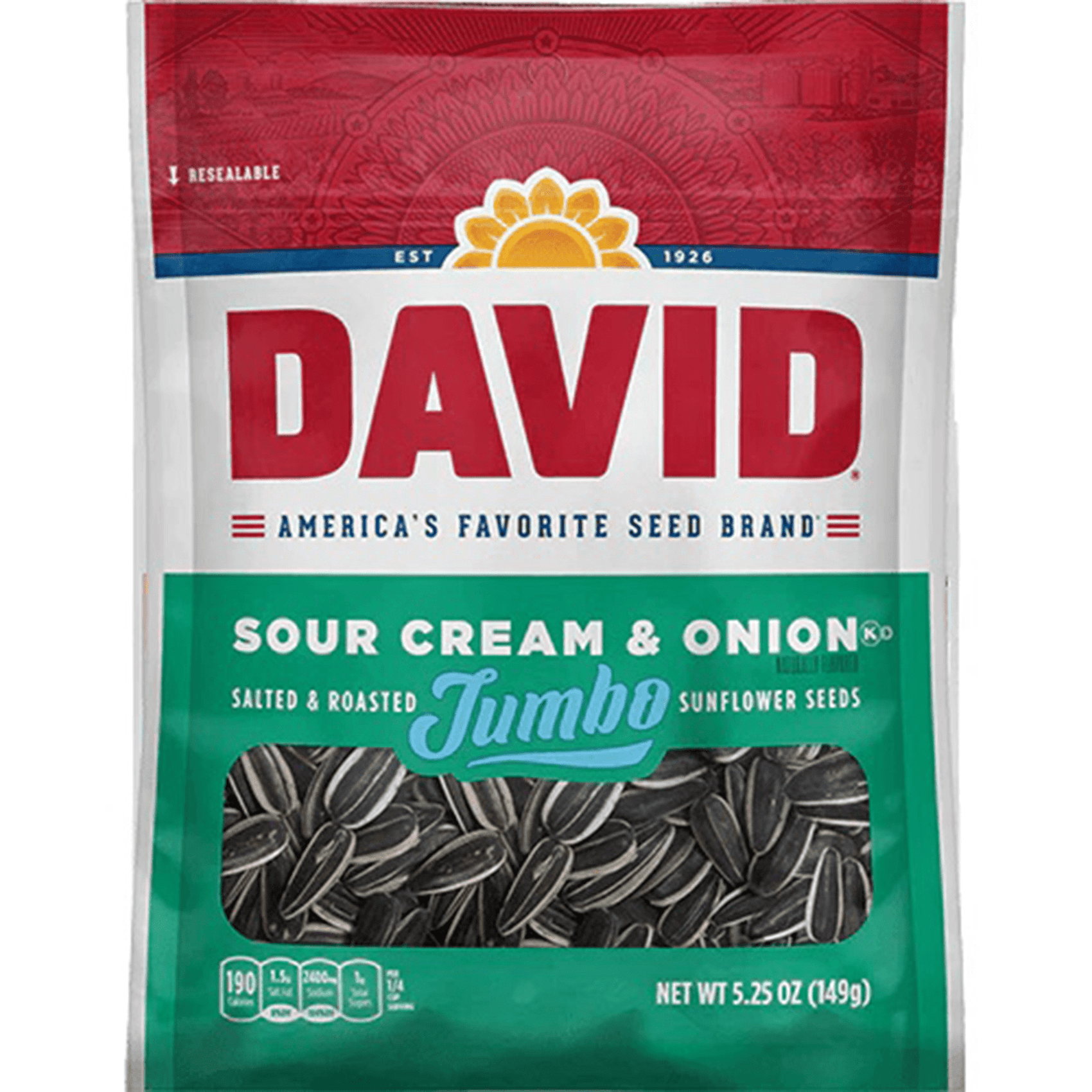 David Sunflower Seeds, Sour Cream & Onion, 5.25oz, 12ct