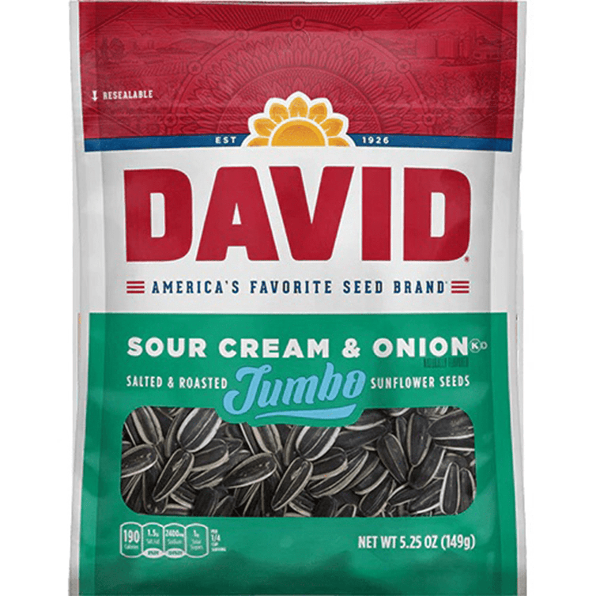 David Sunflower Seeds, Sour Cream & Onion, 5.25oz, 12ct