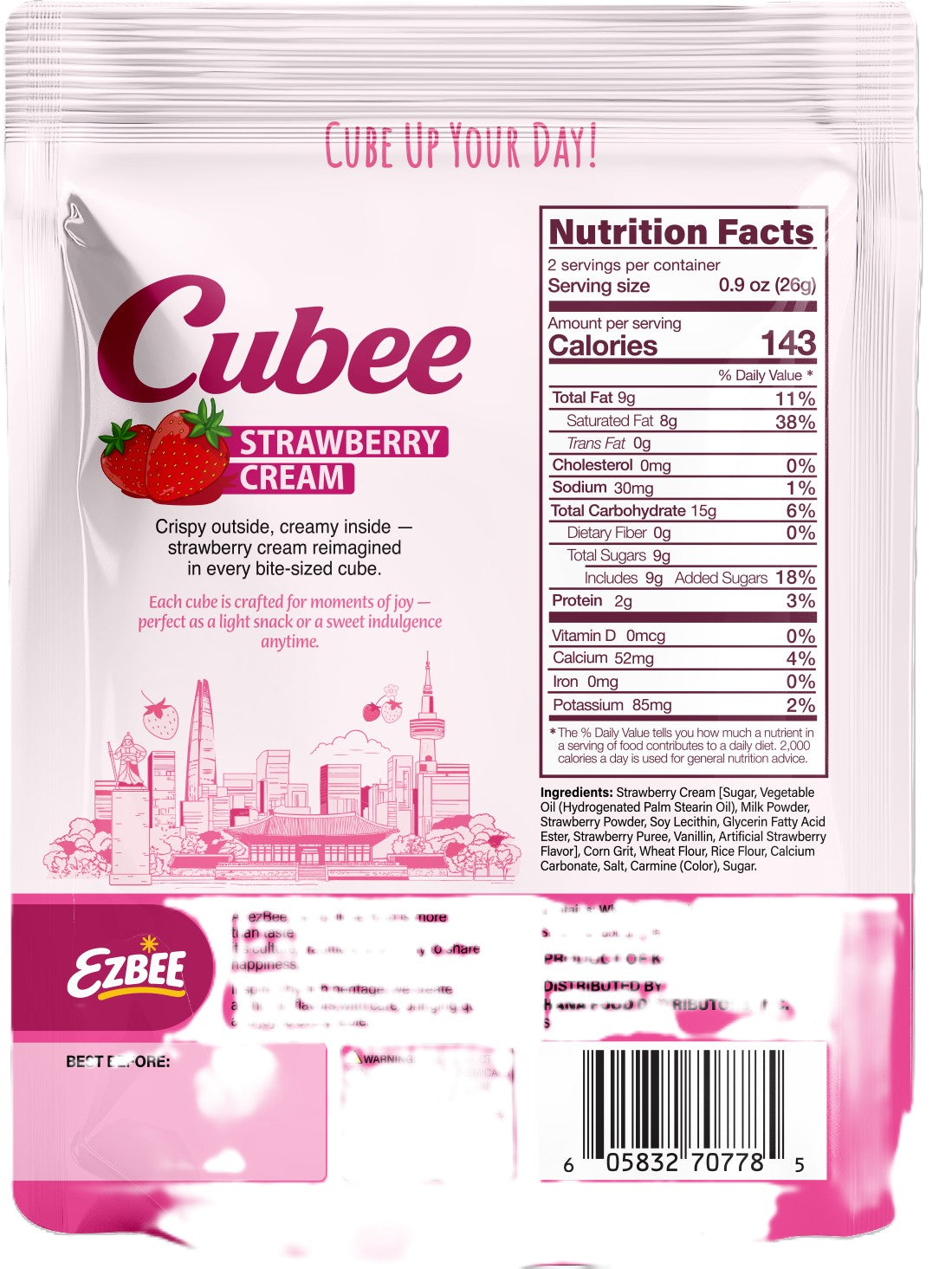 Cubee Strawberry Cream Cube Snack 1.83oz, 16ct Box