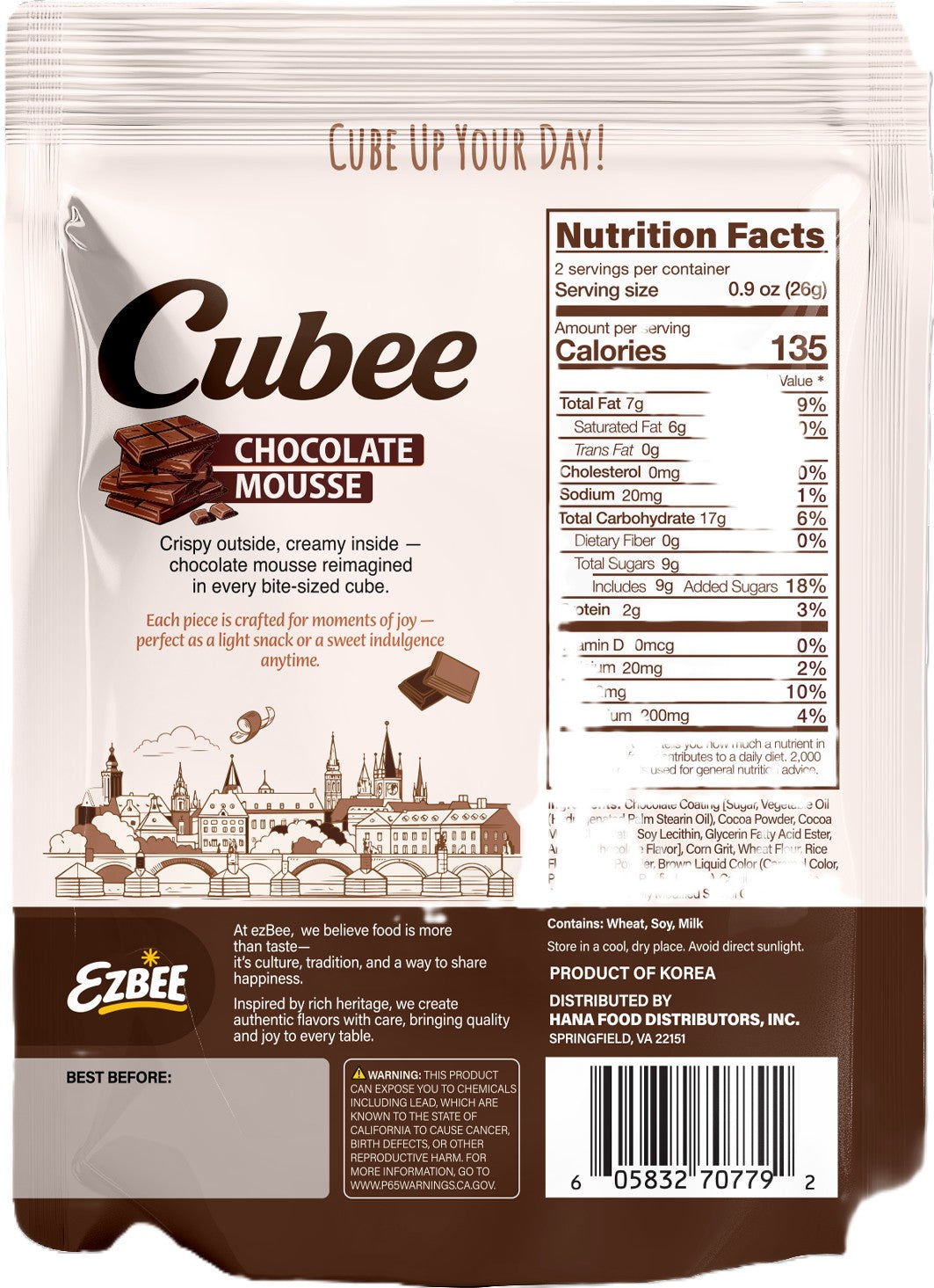 Cubee Chocolate Mousse Cube Snack 1.83oz, 16ct Box