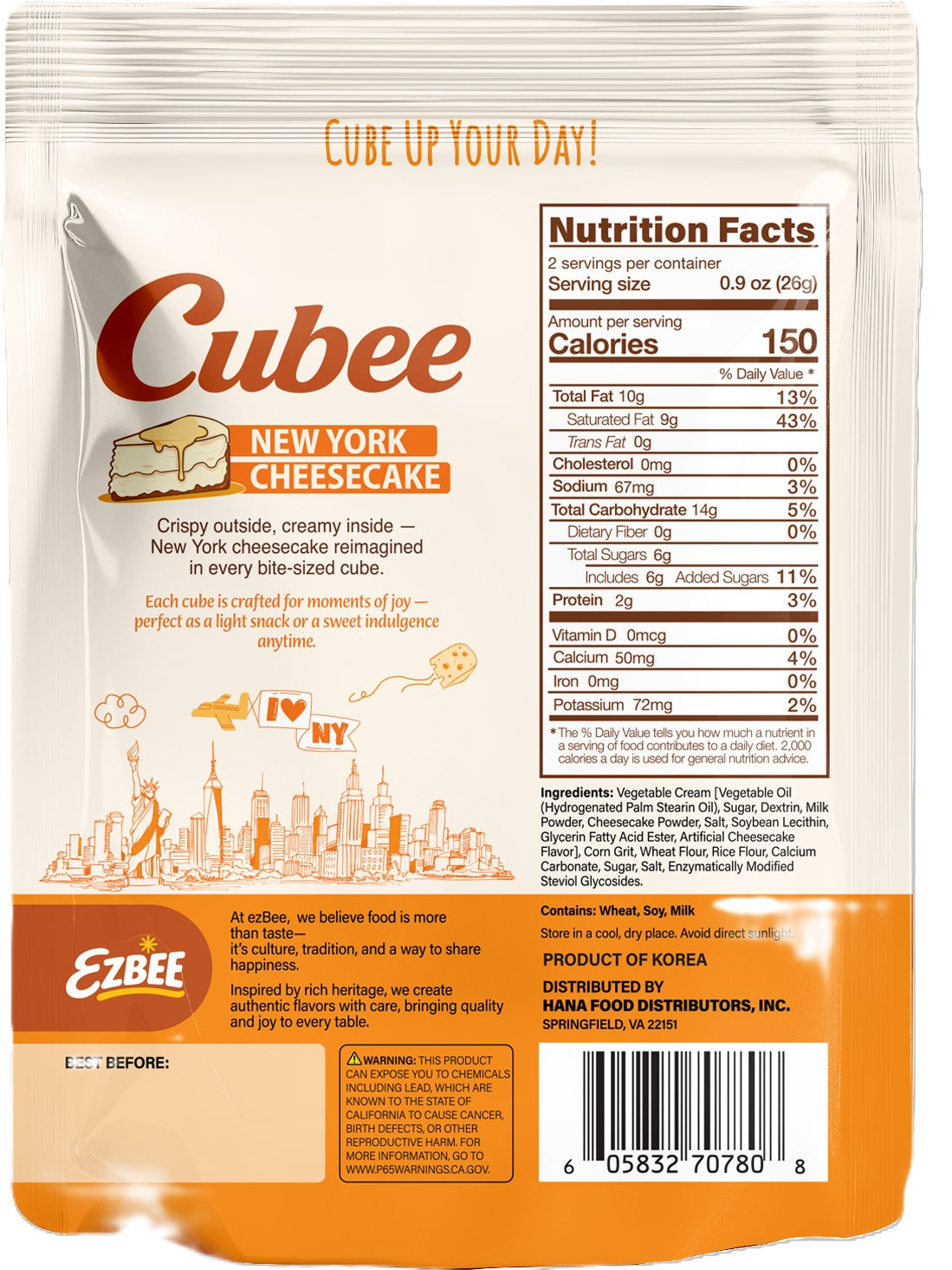 Cubee New York Cheesecake Cube Snack 1.83oz, 16ct Box