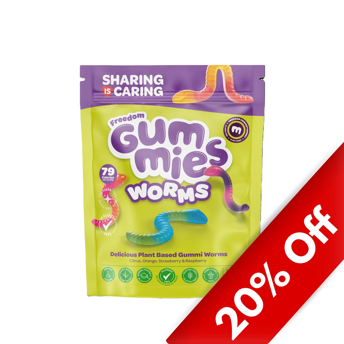 Freedom Plant Based Gummies, Worms 6oz Bag, 10ct