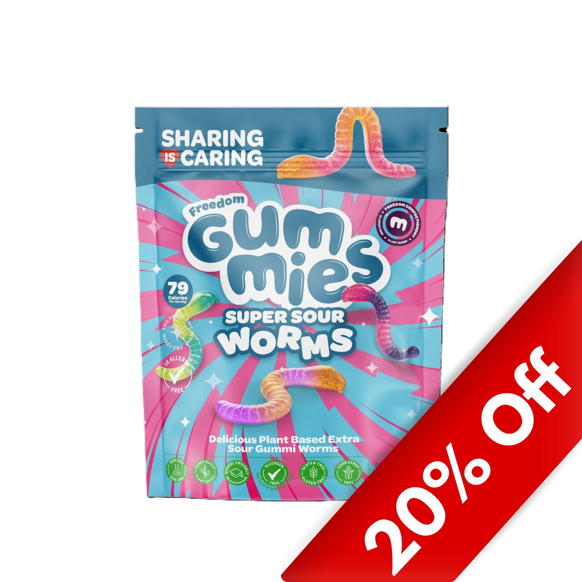 Freedom Plant Based Gummies, Super Sour Worms 6oz Bag, 10ct