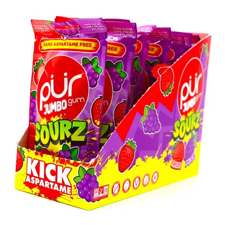 PUR Gum Jumbo Sourz Strawberry Grape 20pc Bag, 10ct