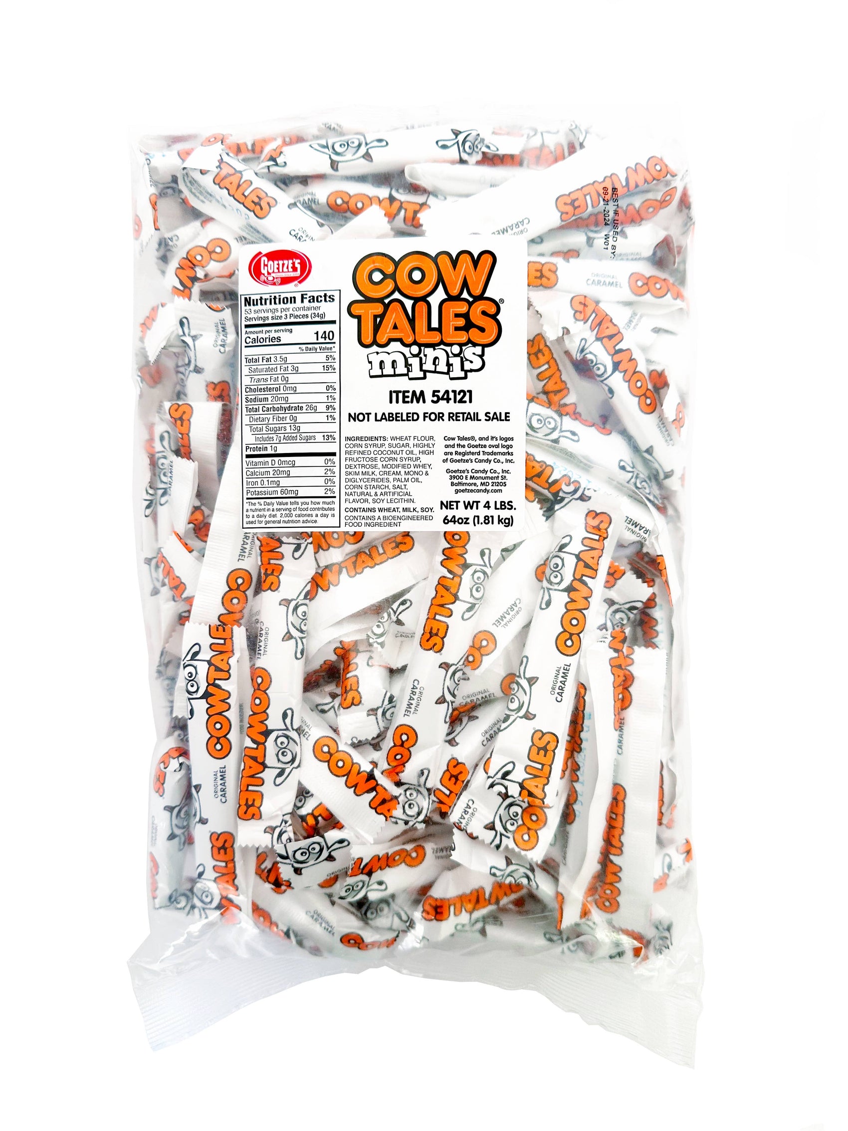 Cow Tales Vanilla Caramel Candy, Wrapped Bulk, 4lb Bag