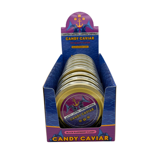 Candy Caviar, Top Quality Flavor, Black Raspberry Candy Tin 1.50oz, 10ct