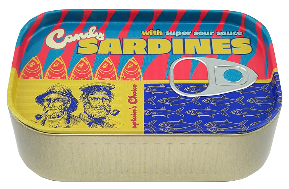 Captains Choice Candy Sardines Tin w/Super Sour Sauce, 9ct