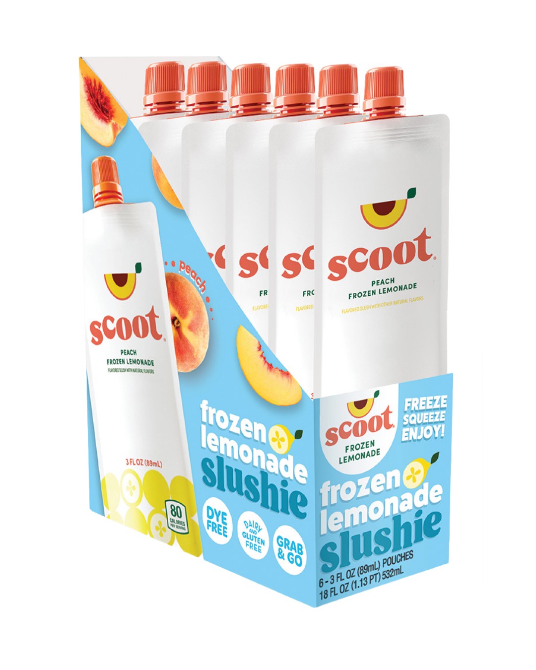 Scoot Frozen Peach Lemonade Slushie 3oz Pouch, 6ct
