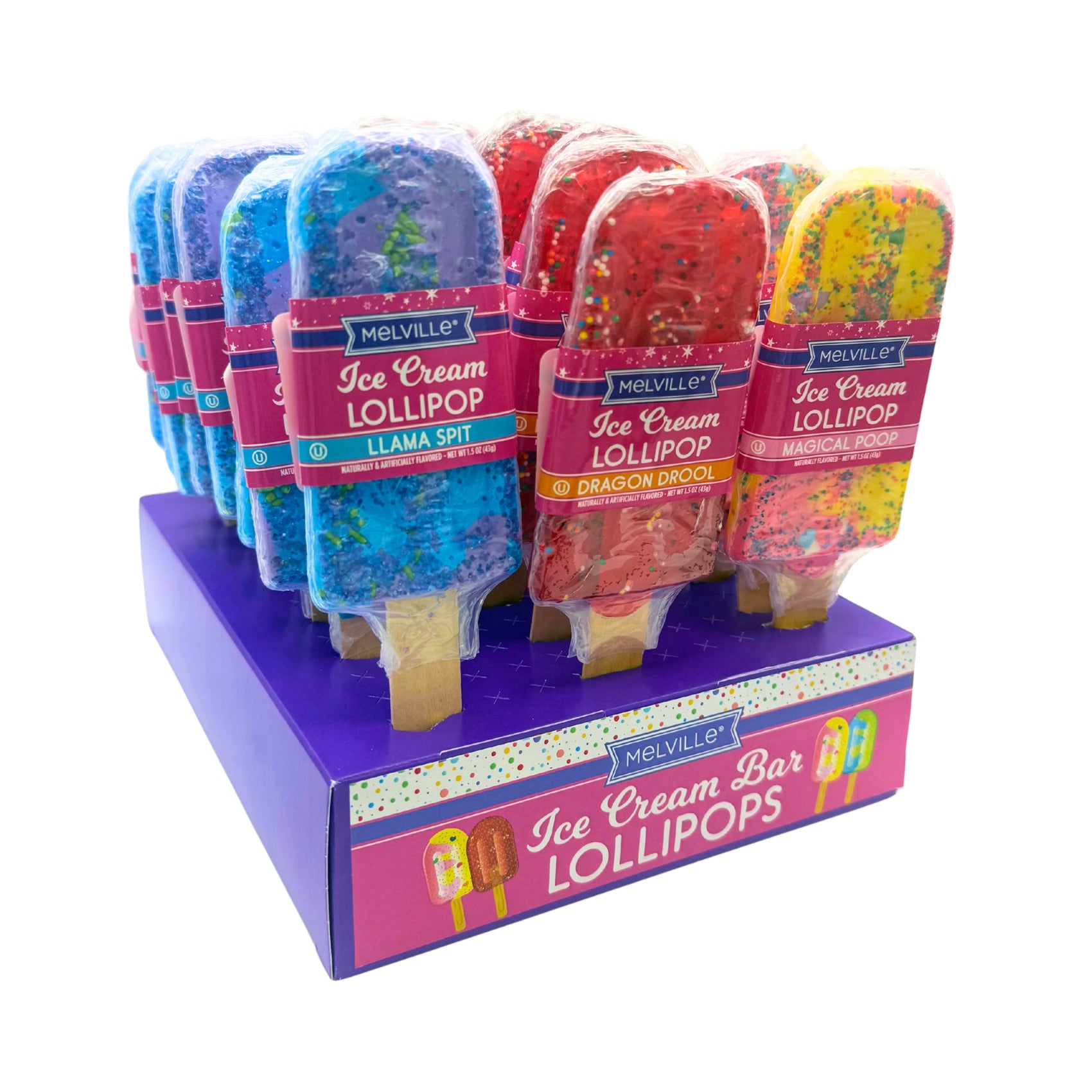 Melville Ice Cream Bar Hard Candy Lollipops Wild Flavors 24ct Display